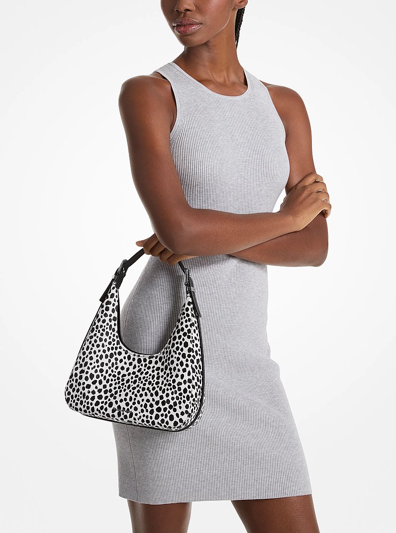 Nolita Small Cheetah Print Calf Hair Hobo Shoulder Bag in BLACK COMBO | Michael Kors