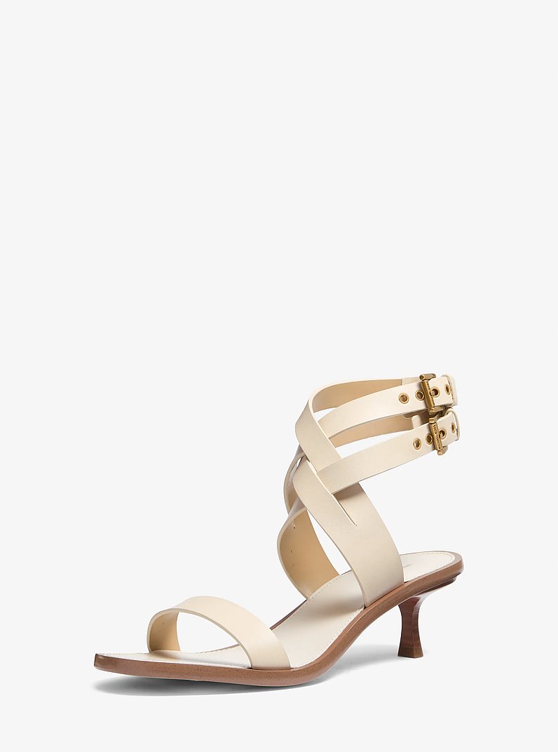 Irene Leather Kitten Heel Sandal in LT CREAM | Michael Kors