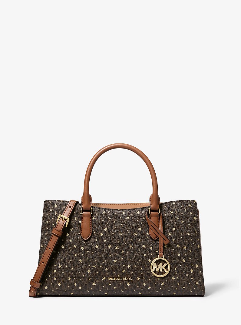 Arden Medium Printed Signature Logo Satchel in BROWN | Michael Kors