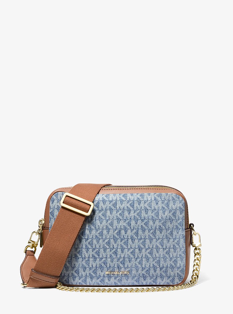 Bryant Medium Logo Jacquard Denim Camera Crossbody Bag in NEW HORIZON | Michael Kors