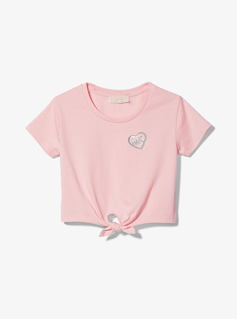 Tie-Front Stretch Jersey T-Shirt in PINK | Michael Kors