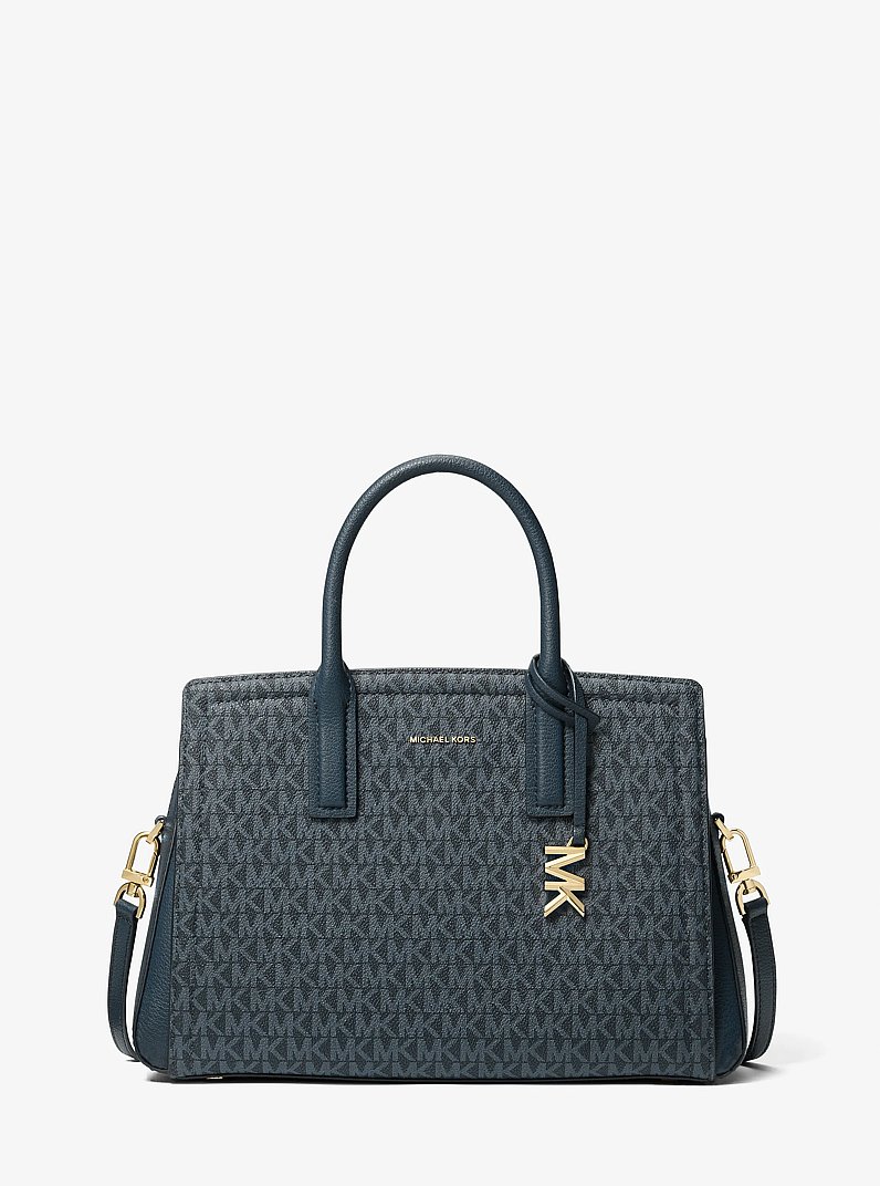 Laila Medium Signature Logo Satchel in ADMRL/PLBLUE | Michael Kors
