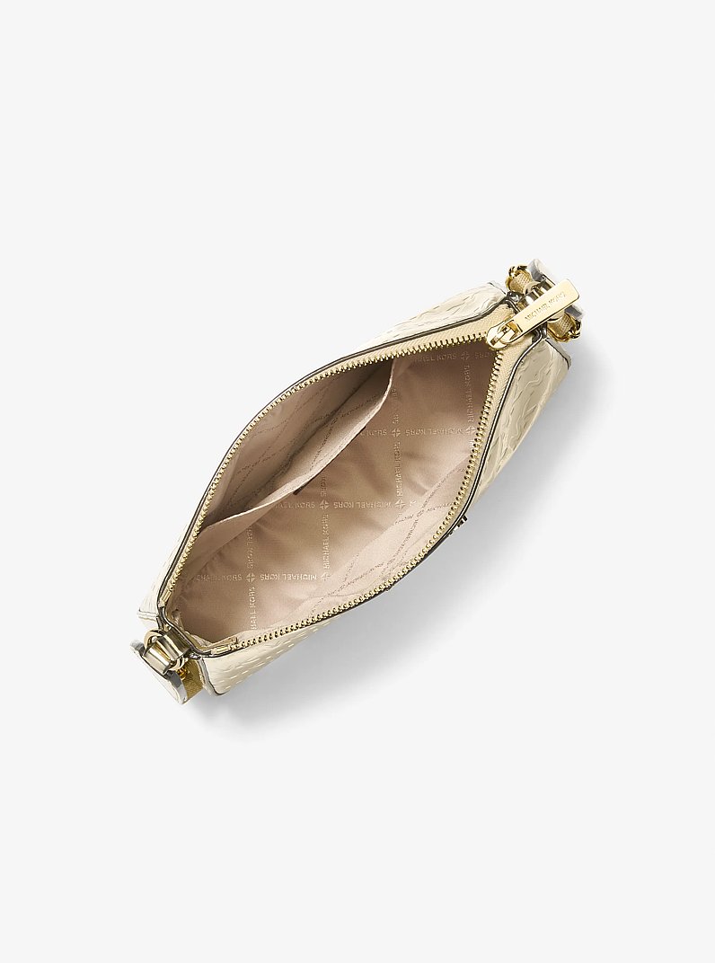Jet Set Small Metallic Logo Debossed Crossbody Bag with Case for Apple Airpods Pro&reg; in DORADO P&Aacute;LIDO | Michael Kors