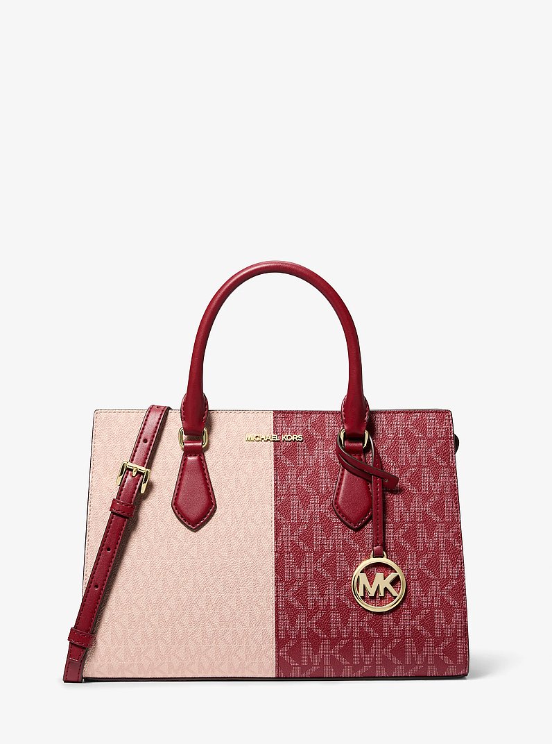 Sheila Medium Two-Tone Metallic Signature Logo Satchel in CHERRY