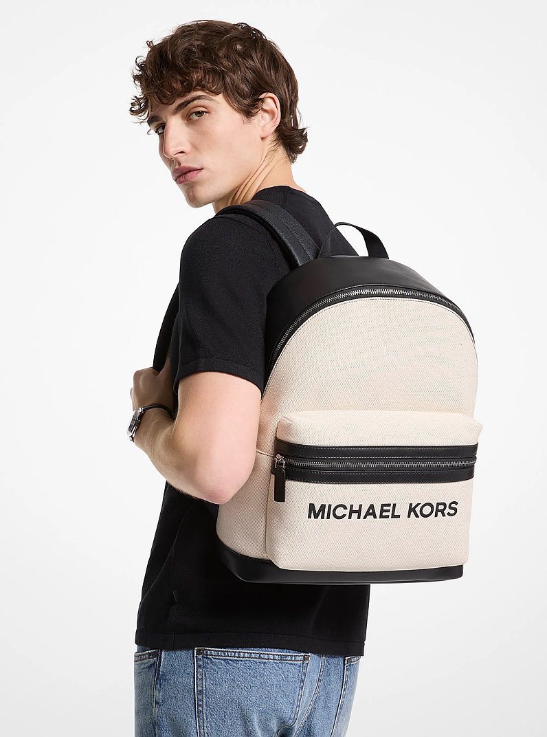 Cooper Two-Tone Canvas Dome Backpack in NATURAL/BLACK - Sale