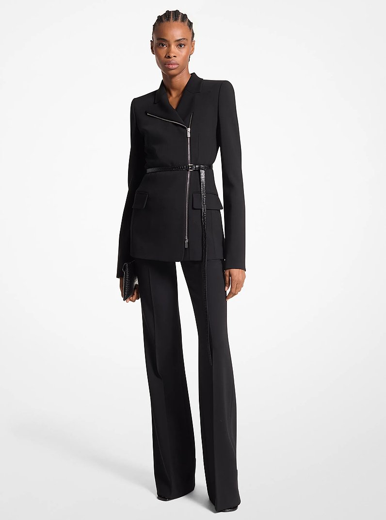 Chamarra de crep&eacute; de lana el&aacute;stica con cremallera lateral in NEGRO | Michael Kors