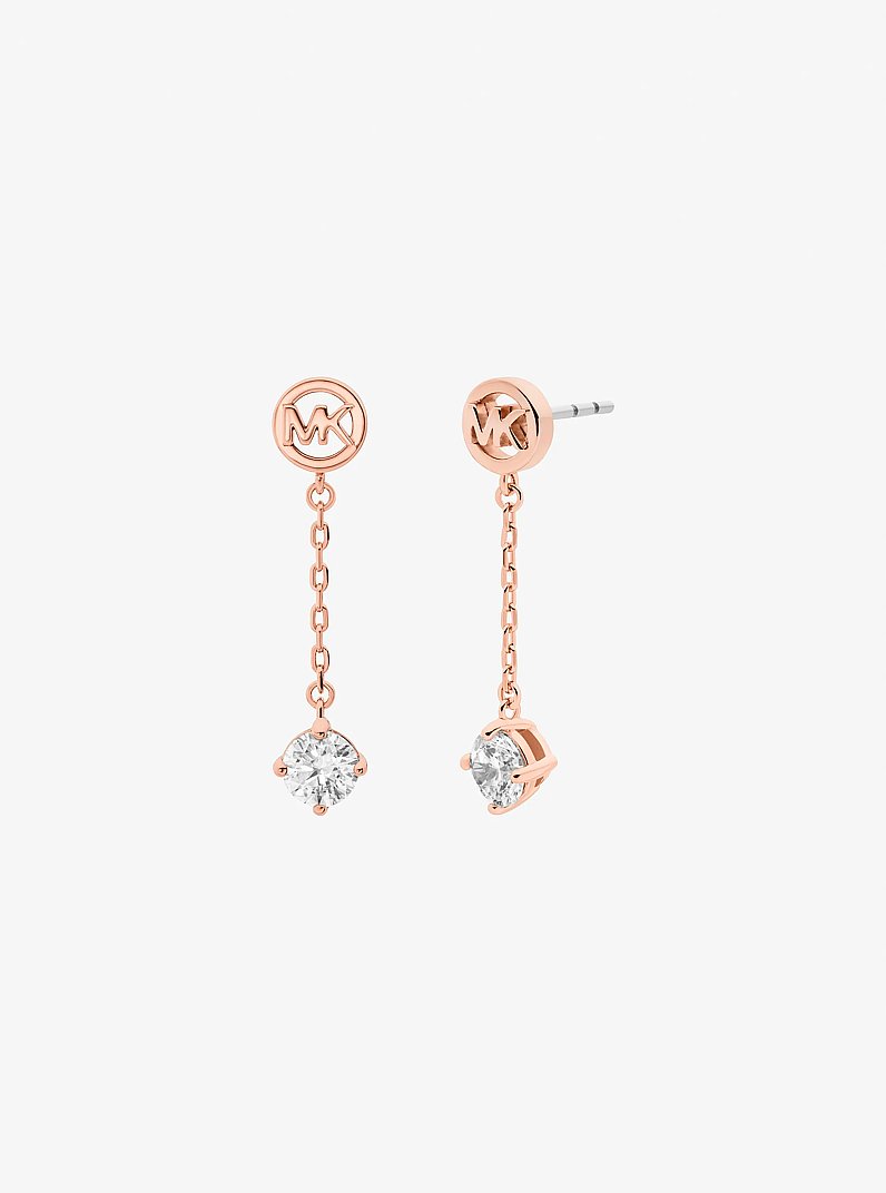 Logo and Cubic Zirconia Drop Earrings in ROSE GOLD | Michael Kors