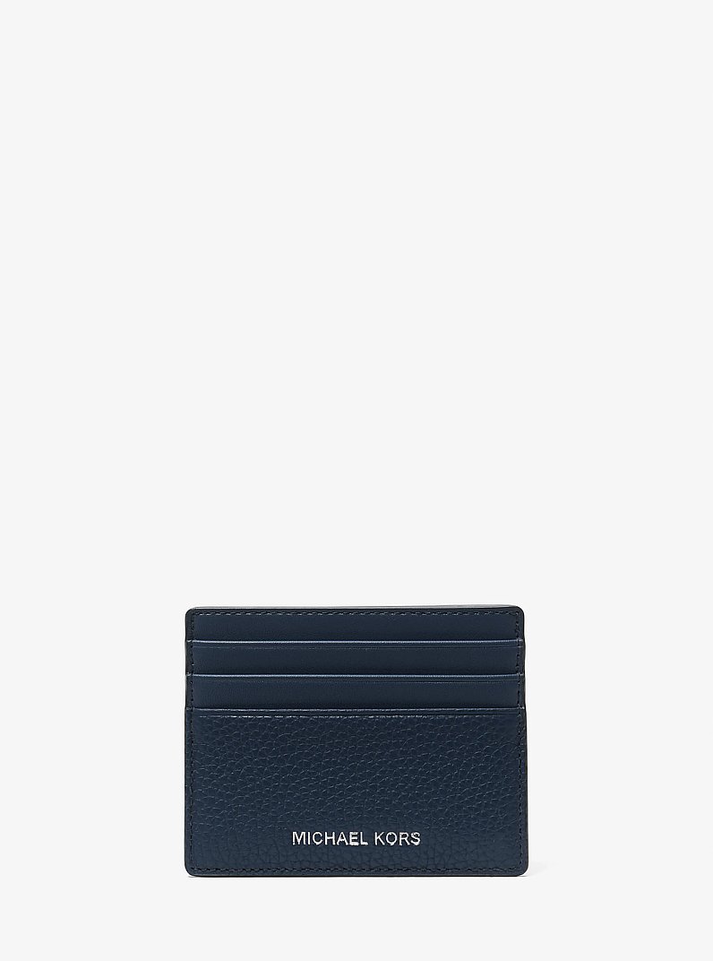 Cooper Pebbled Leather Tall Card Case in NAVY | Michael Kors