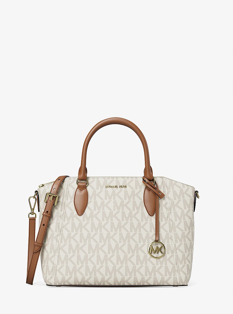 Sienna Medium SIgnature Logo Satchel in VANILLA/LUGGAGE | Michael Kors