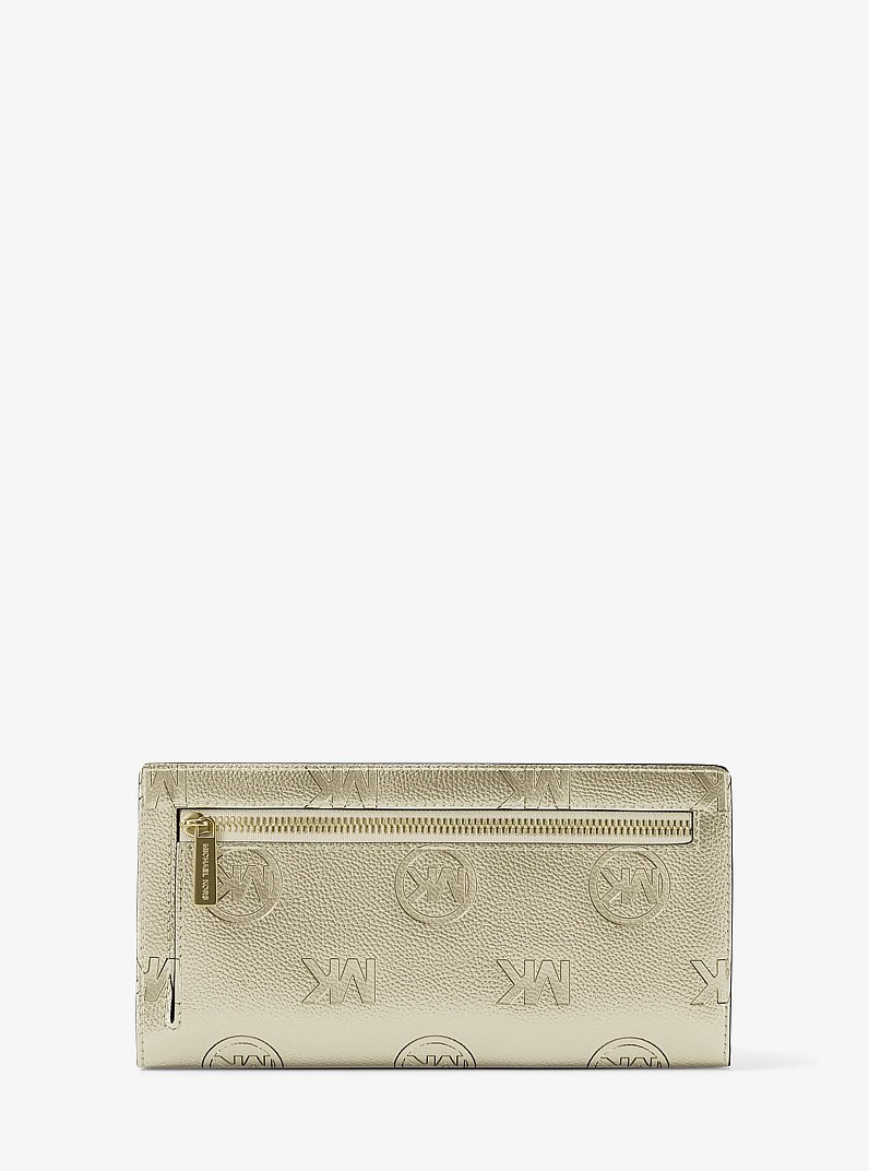 Grand portefeuille &agrave; bouton-pression Carson &agrave; logo m&eacute;tallis&eacute; et grav&eacute; in OR P&Acirc;LE | Michael Kors