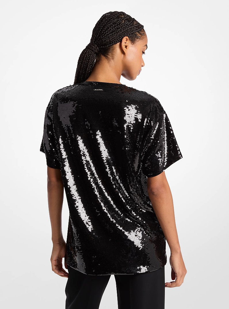 Sequined Jersey Oversized T-Shirt in BLACK | Michael Kors
