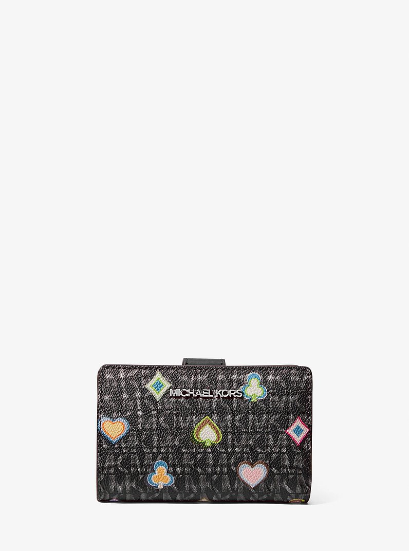 Jet Set Medium Printed Signature Logo Wallet in BLACK | Michael Kors