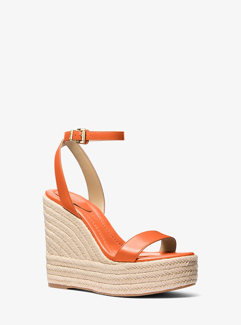 Leighton Leather Wedge Sandal in ORANGE PUNCH | Michael Kors