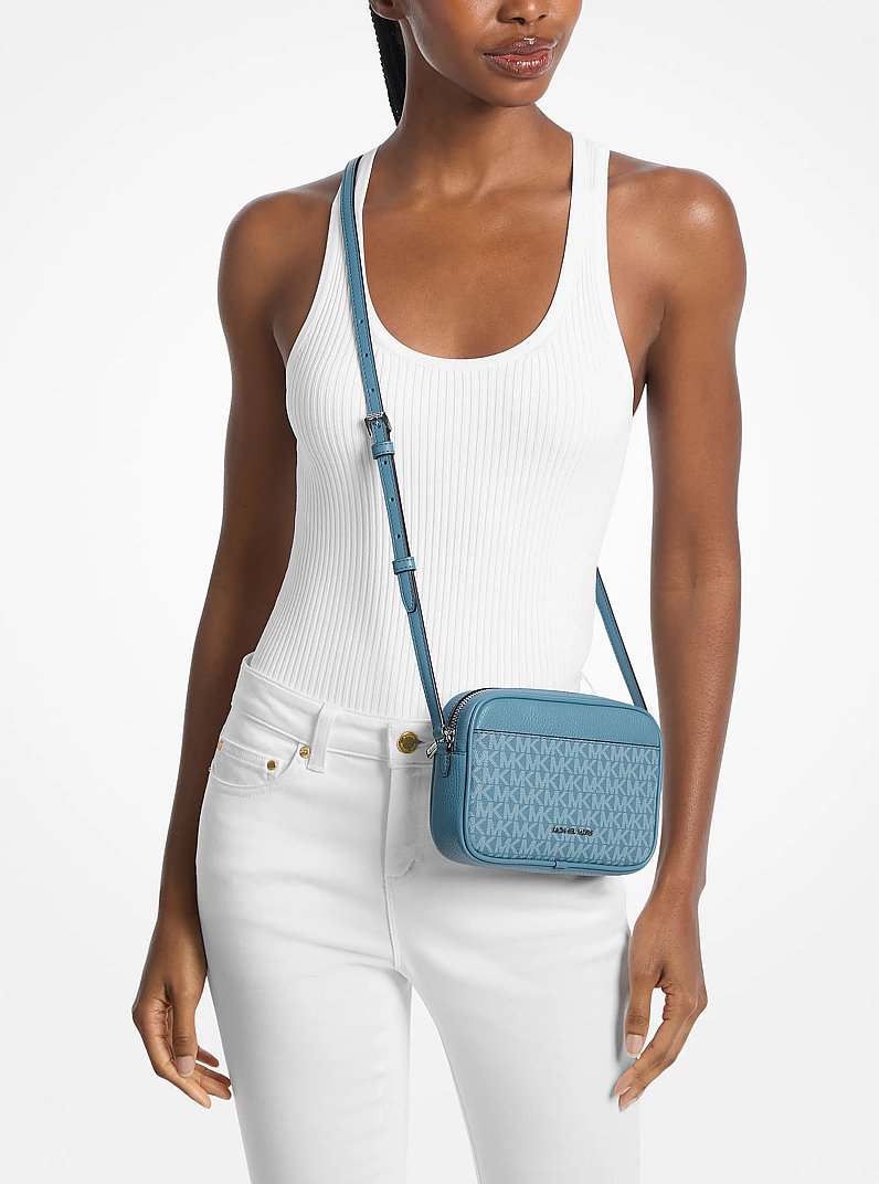 Jet Set Travel Small Signature Logo Camera Crossbody Bag in DENIM | Michael Kors