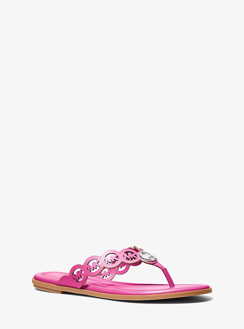 Janie Perforated Logo Leather Sandal in RASPBERRY | Michael Kors