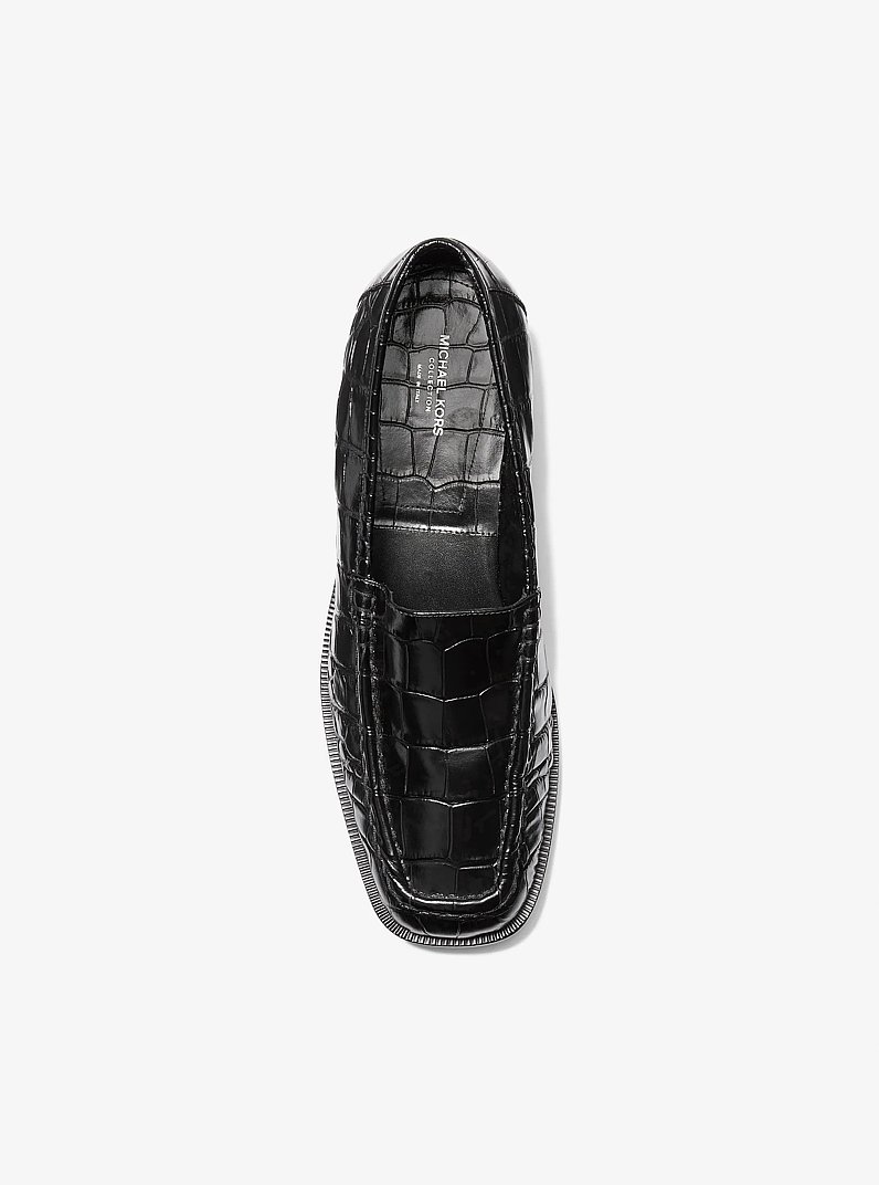 Carolyn Crocodile Embossed Leather Loafer in BLACK | Michael Kors