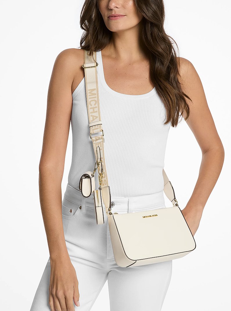 Jet Set Saffiano Leather Crossbody Bag with Case for Apple Airpods Pro in LT CREAM | Michael Kors