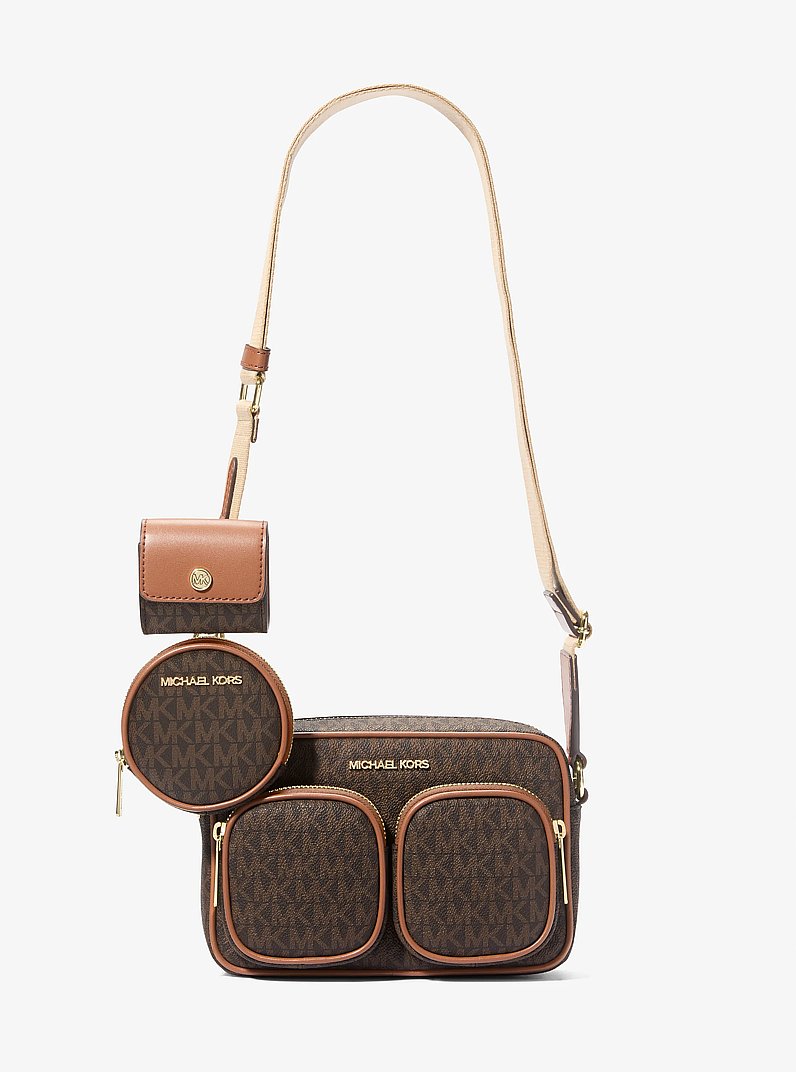 Jet Set Medium Signature Logo Crossbody Bag with Case for Apple Airpods Pro&reg; in BROWN | Michael Kors