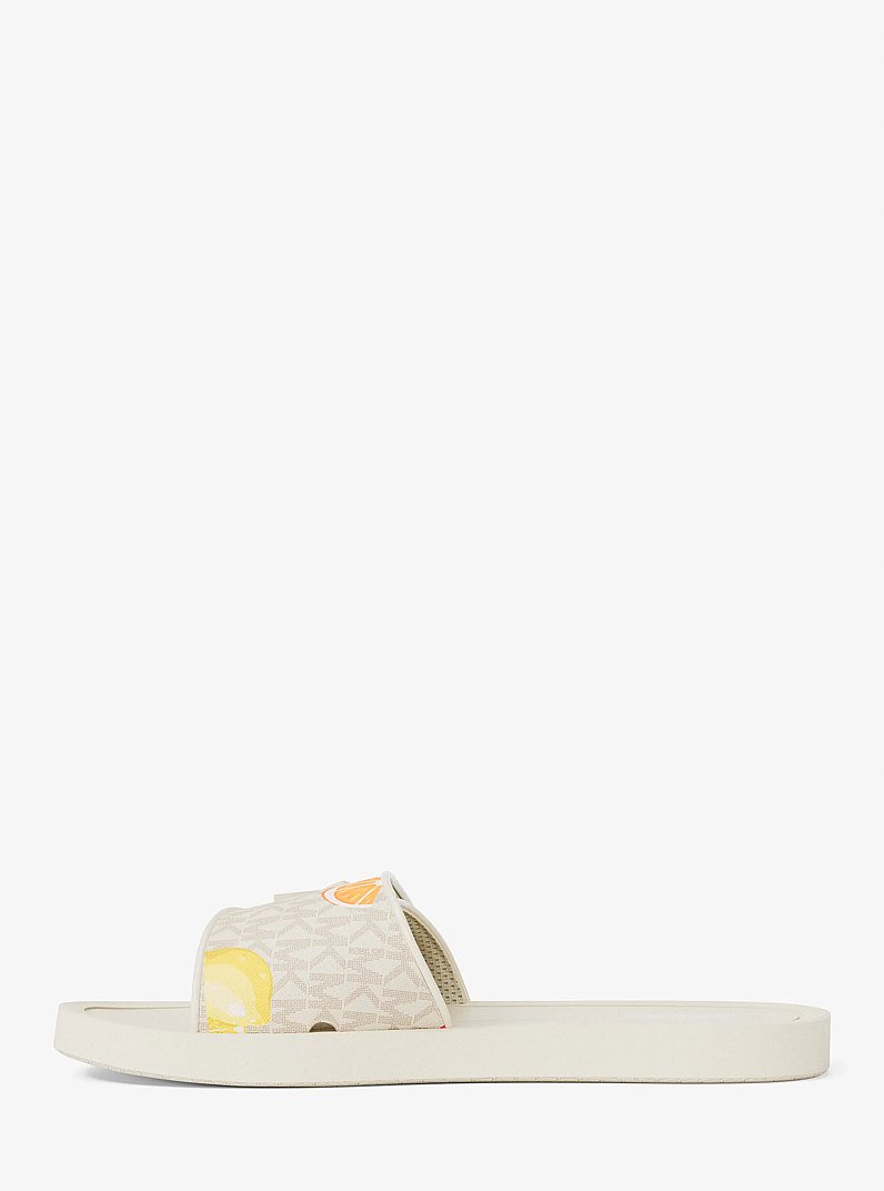 Palmer Printed Signature Logo Slide Sandal in VANILLA COMBO | Michael Kors