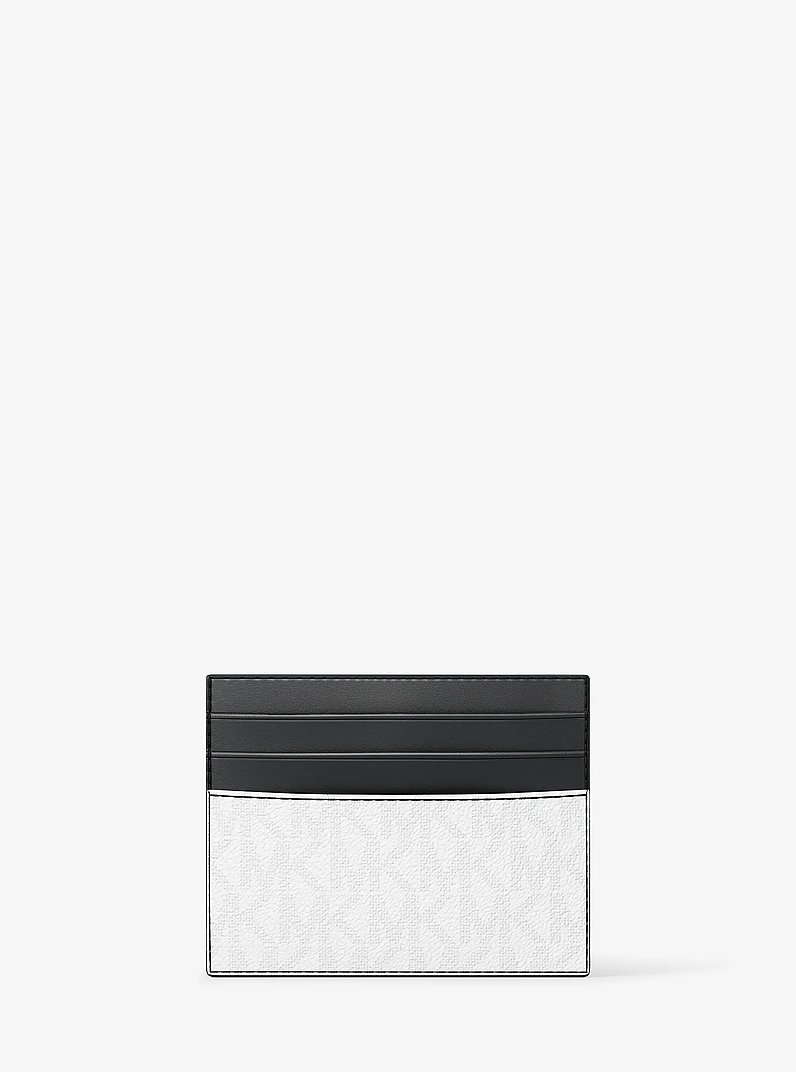Cooper Striped Signature Logo Card Case in SILVER | Michael Kors