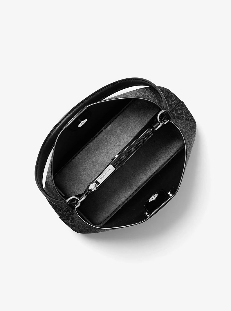 Bolso de hombro Pratt mediano con logotipo exclusivo met&aacute;lico in NEGRO | Michael Kors