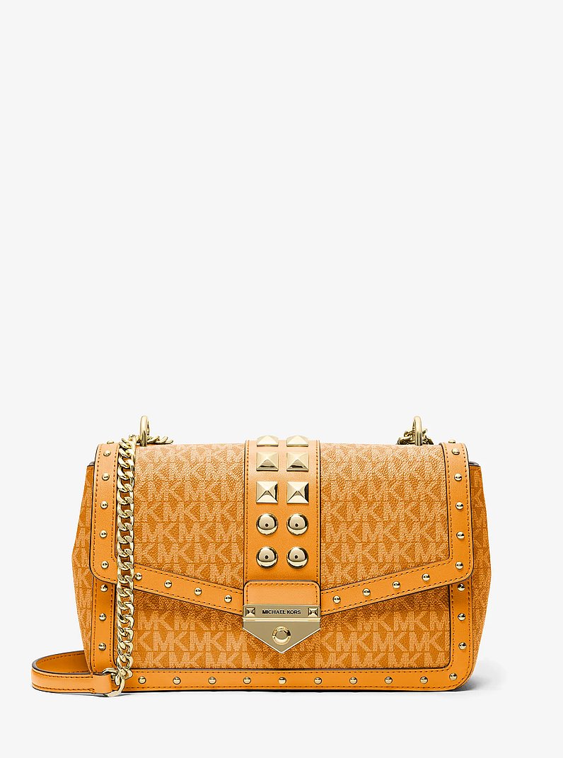 Grand sac &agrave; &eacute;paule Soho &agrave; clous et &agrave; logo Signature in ORANGE ECLATANT | Michael Kors