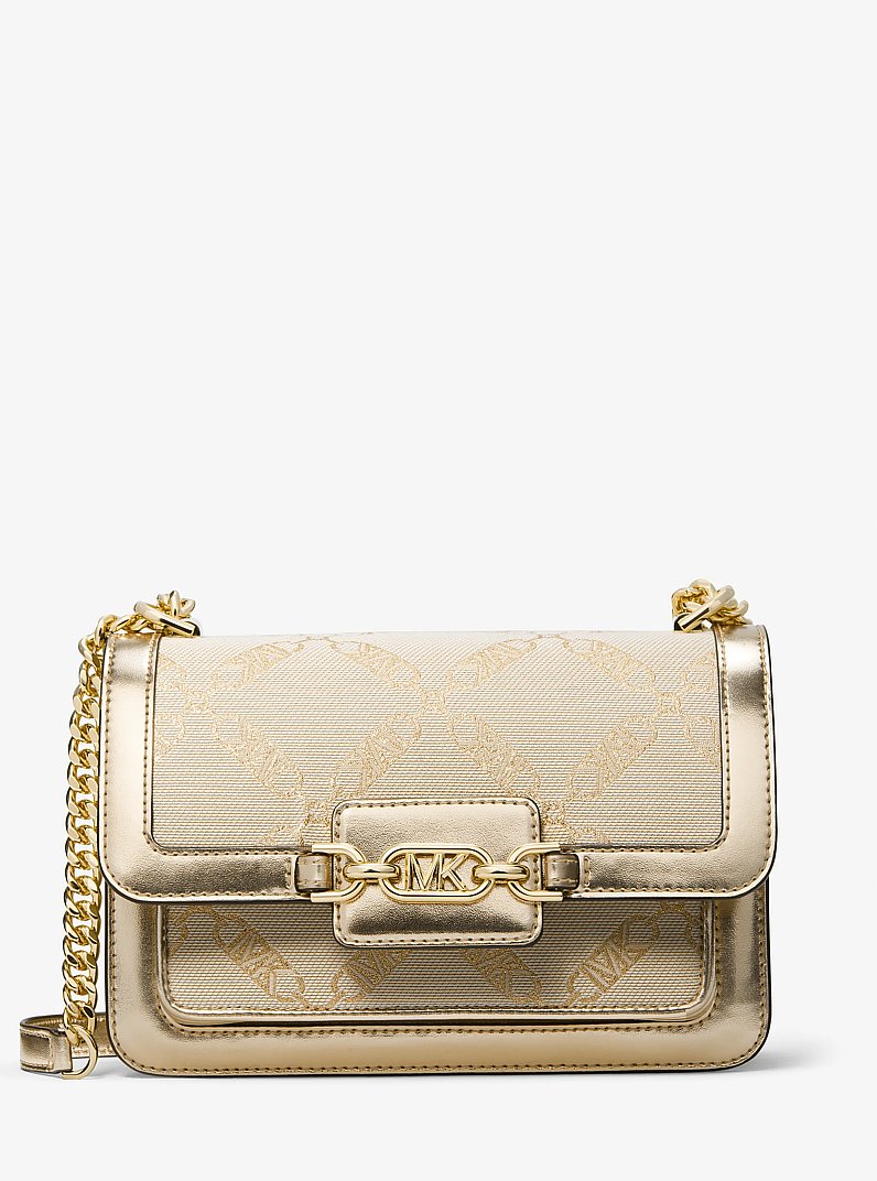 Heather Large Metallic Empire Logo Jacquard Shoulder Bag