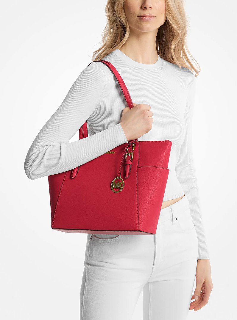 Charlotte Large Saffiano Leather Top-Zip Tote Bag in BRIGHT RED | Michael Kors