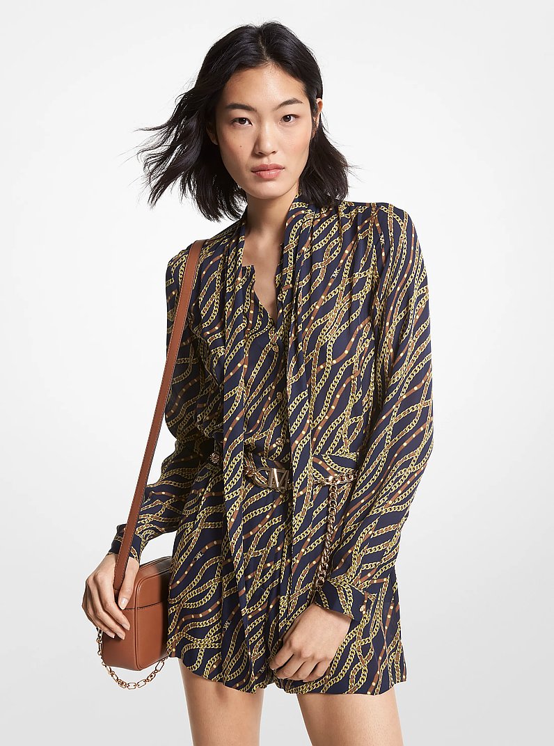Status Print Georgette Romper in MIDNIGHTBLUE | Michael Kors