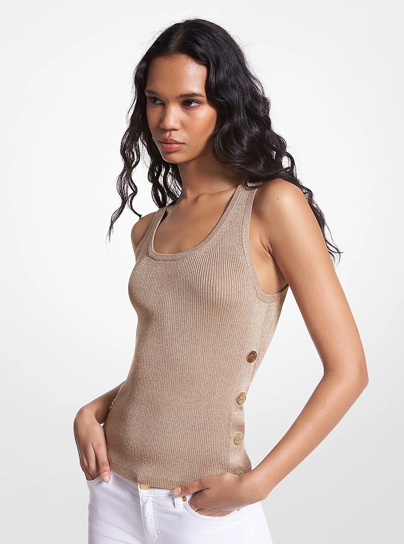 Metallic Ribbed Knit Tank Top in KHAKI | Michael Kors