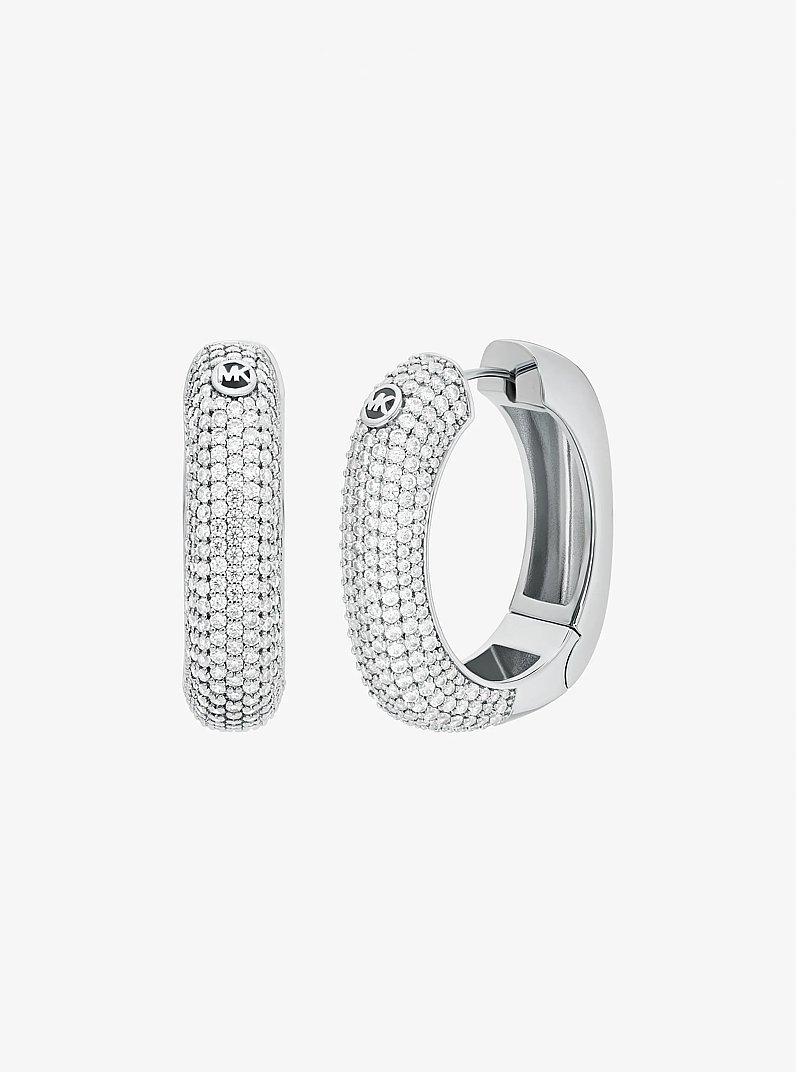Orecchini a cerchio squadrati con pav&eacute; in ARGENTO GLITZ | Michael Kors