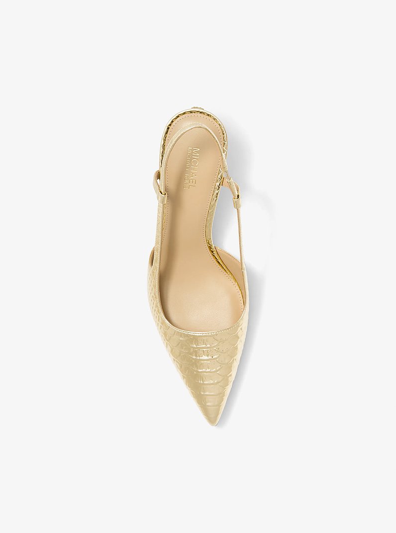 Alora Metallic Snake Embossed Leather Slingback Pump in PALE GOLD | Michael Kors