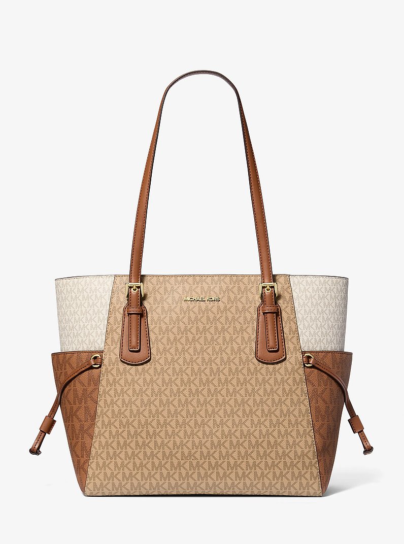 Voyager Large Color-Block Signature Logo Tote Bag in CAMEL MLT | Michael Kors
