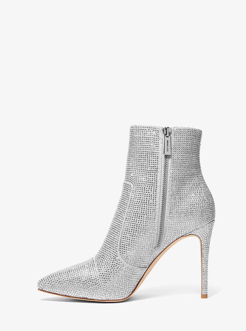 Rue Embellished Glitter Chain-Mesh Ankle Boot