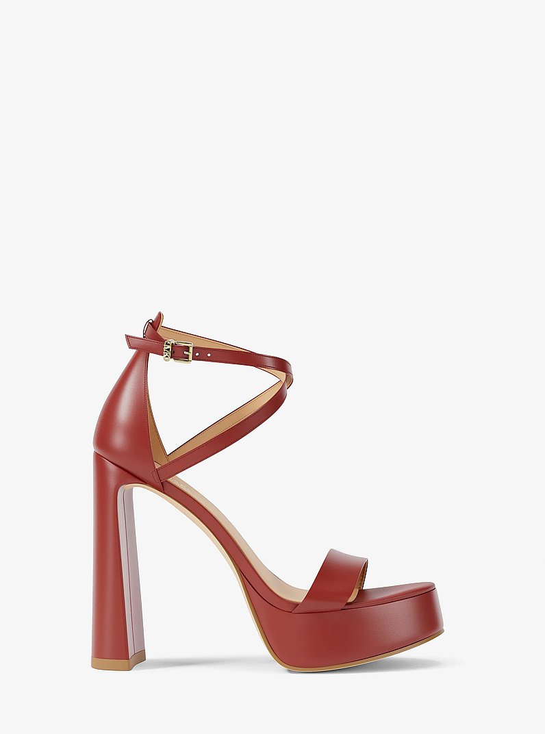 Cami Leather Platform Sandal in CRIMSON | Michael Kors