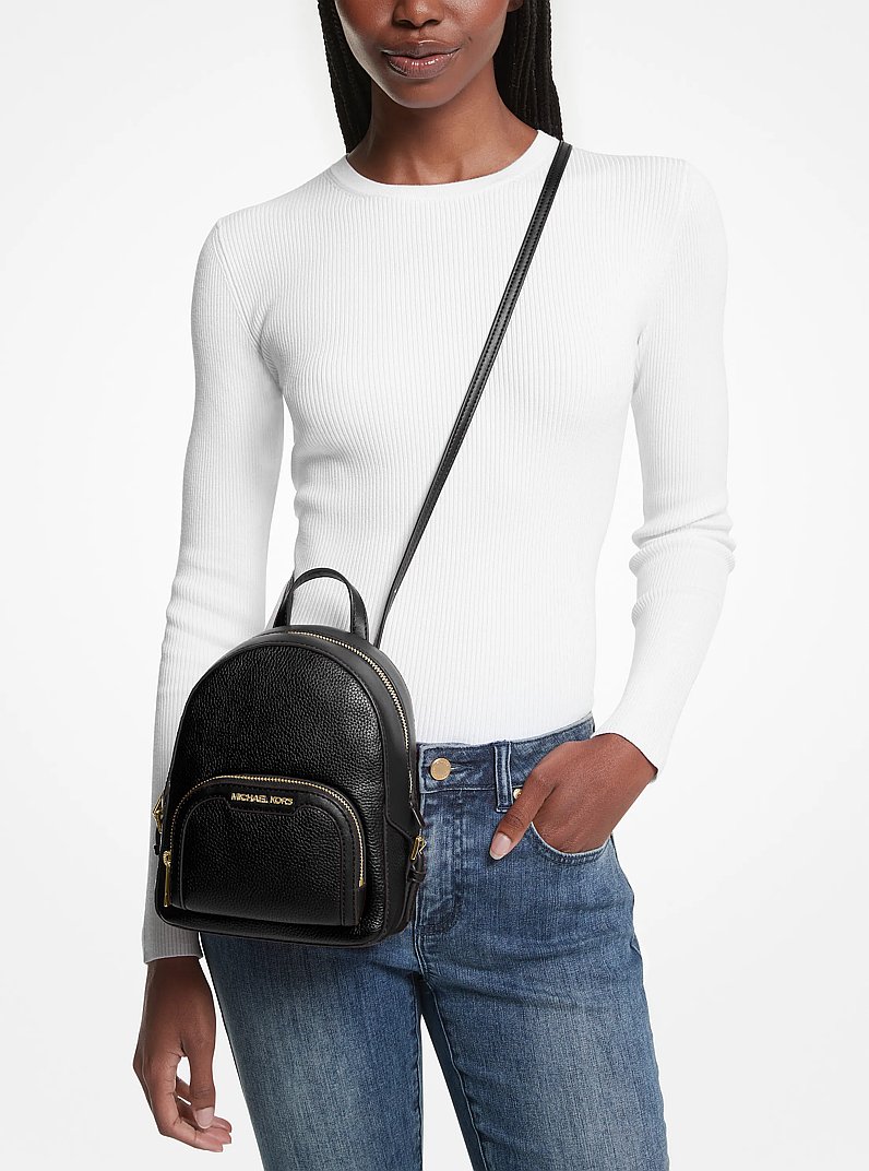 Jaycee Extra-Small Pebbled Leather Convertible Backpack in BLACK | Michael Kors