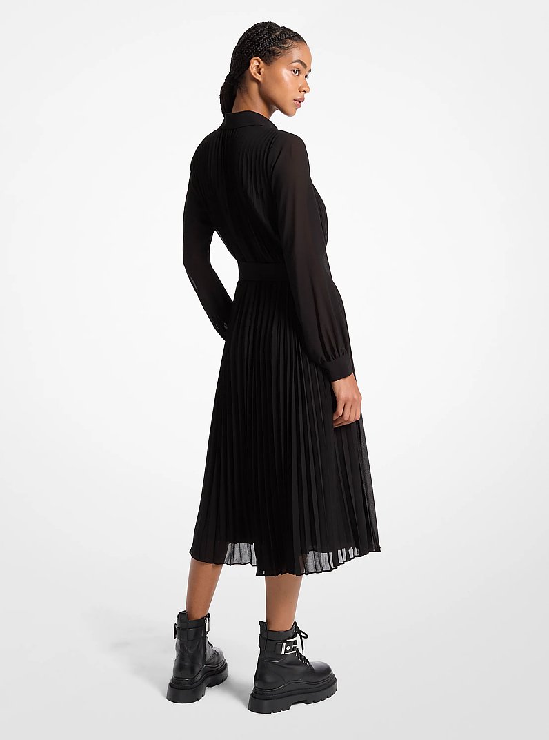Pleated Georgette Shirtdress in BLACK | Michael Kors