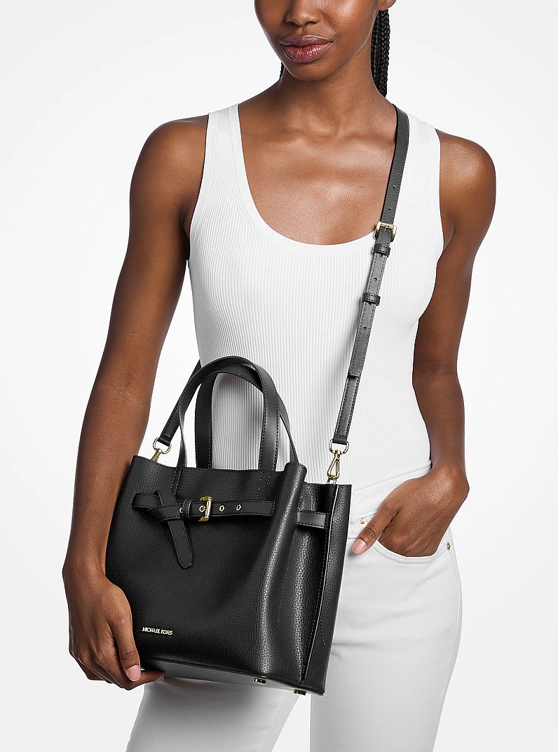 Emilia Medium Pebbled Leather Satchel in BLACK | Michael Kors