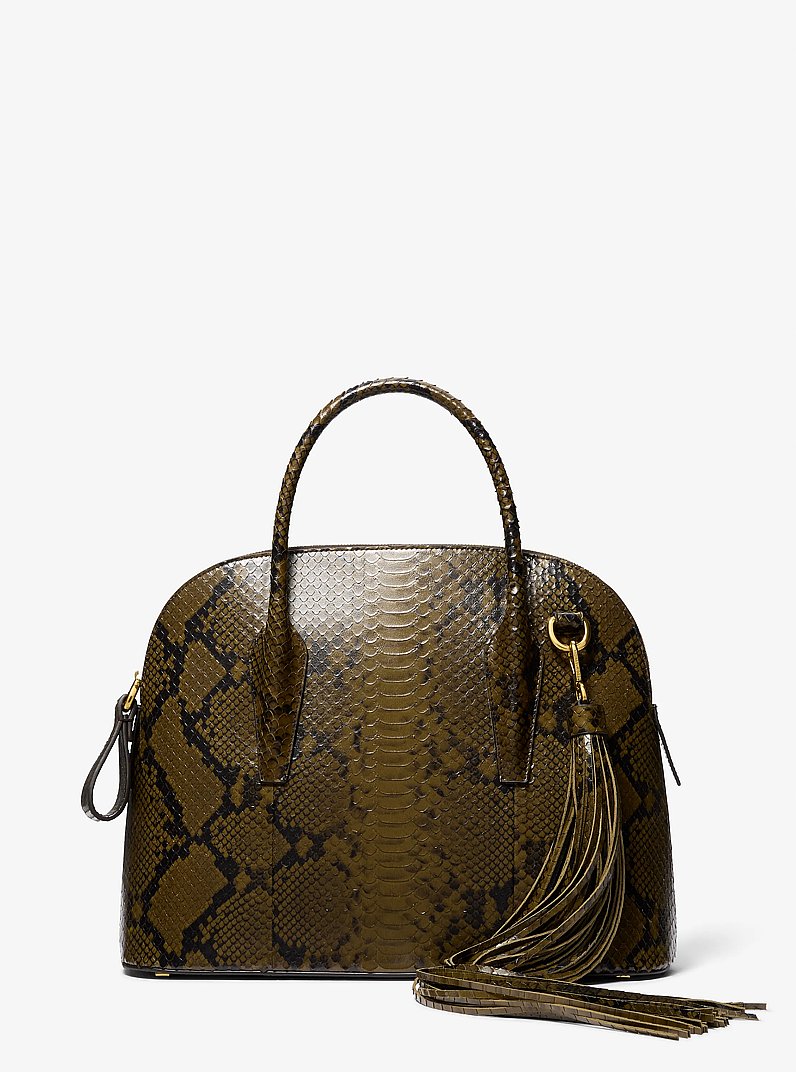 Bolso satchel Kaitlin grande de piel con relieve de serpiente in VERDE HINOJO | Michael Kors