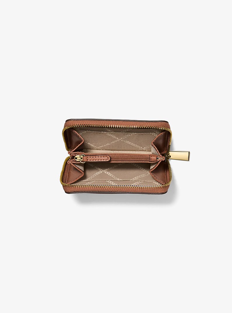 Jet Set Small Pebbled Leather Zip-Around Card Case in LUGGAGE | Michael Kors