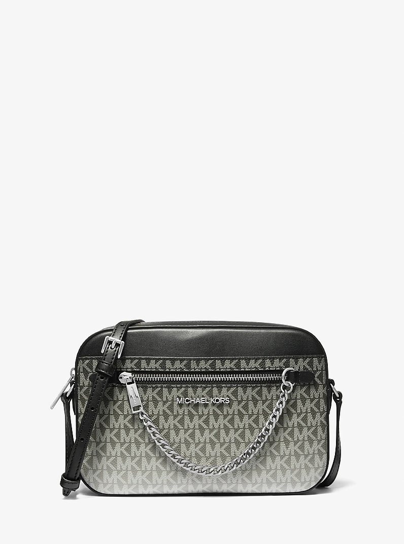 Jet Set Large Ombr&eacute; Signature Logo Crossbody Body in BLACK | Michael Kors