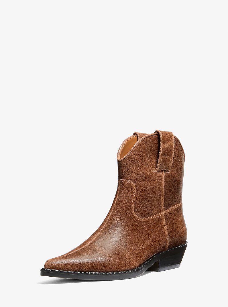 Noemie Distressed Leather Boot in LUGGAGE | Michael Kors