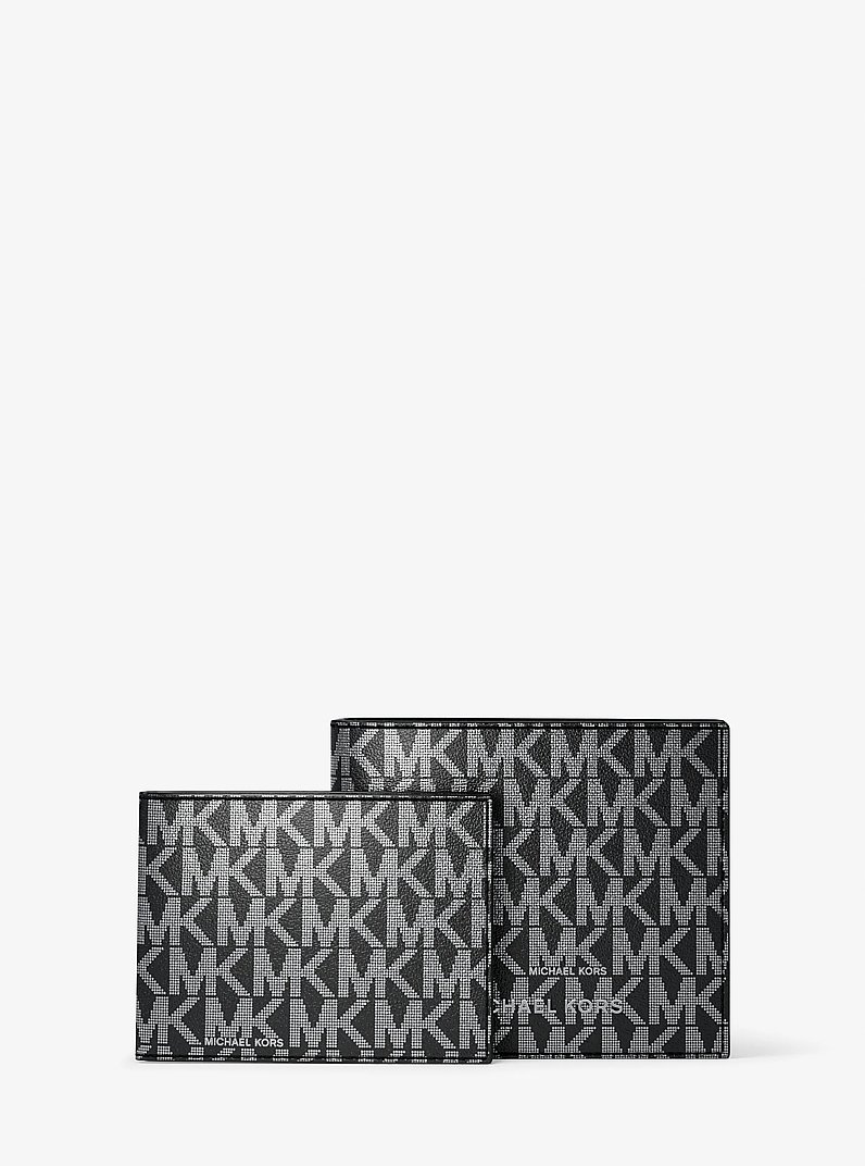 Hudson Metallic Signature Logo Billfold Wallet With Passcase in BLACK | Michael Kors