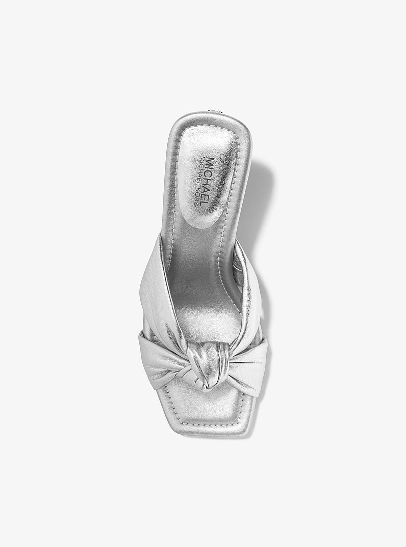Elena Metallic Leather Sandal in SILVER | Michael Kors