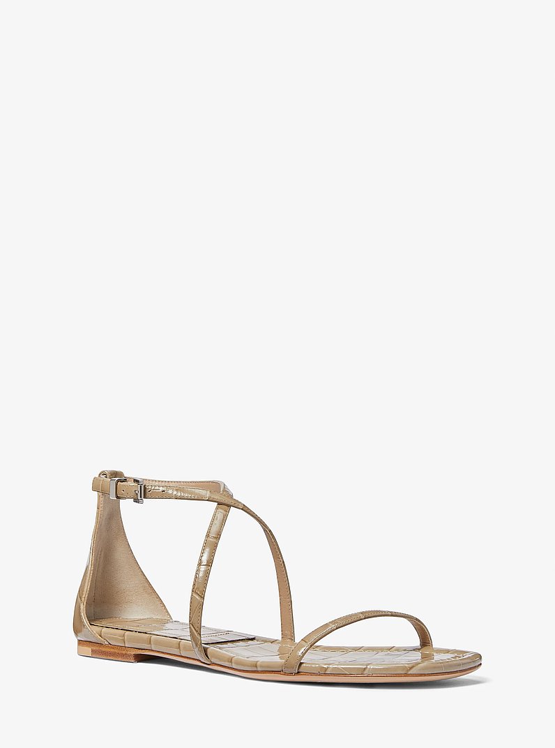 Polly Crocodile Embossed Leather Sandal in SAND | Michael Kors