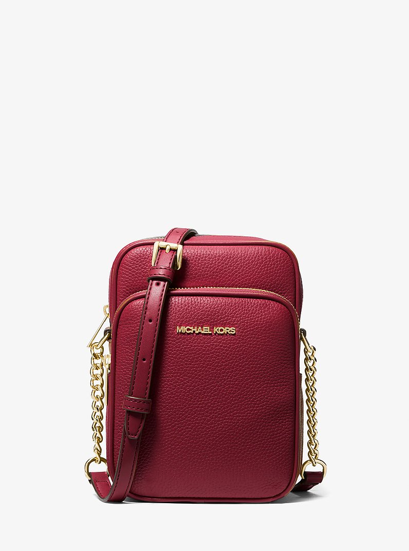 Jet Set Travel Medium Pebbled Leather Crossbody Bag in CHERRY | Michael Kors