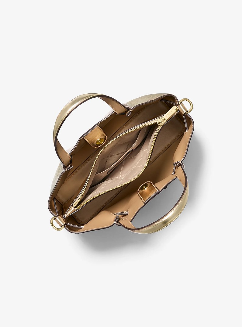 Carson Medium Metallic Pebbled Leather Satchel in PALE GOLD | Michael Kors