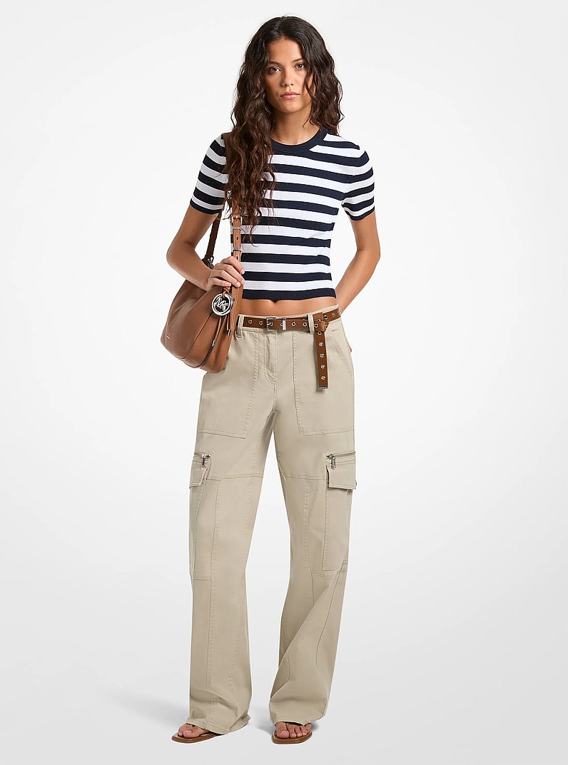 Stretch Cotton Utility Cargo Pants in STONE | Michael Kors
