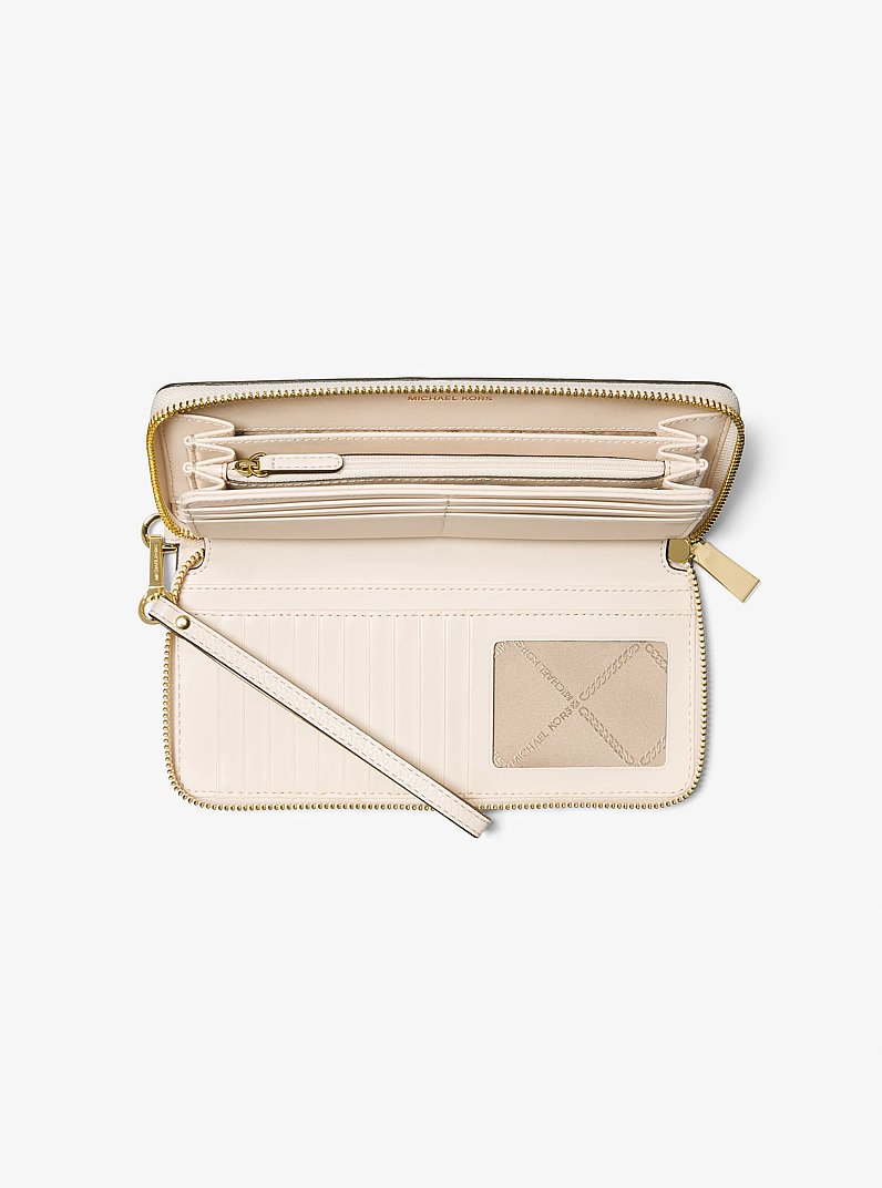 Portefeuille met polsbandje van getrommeld leer