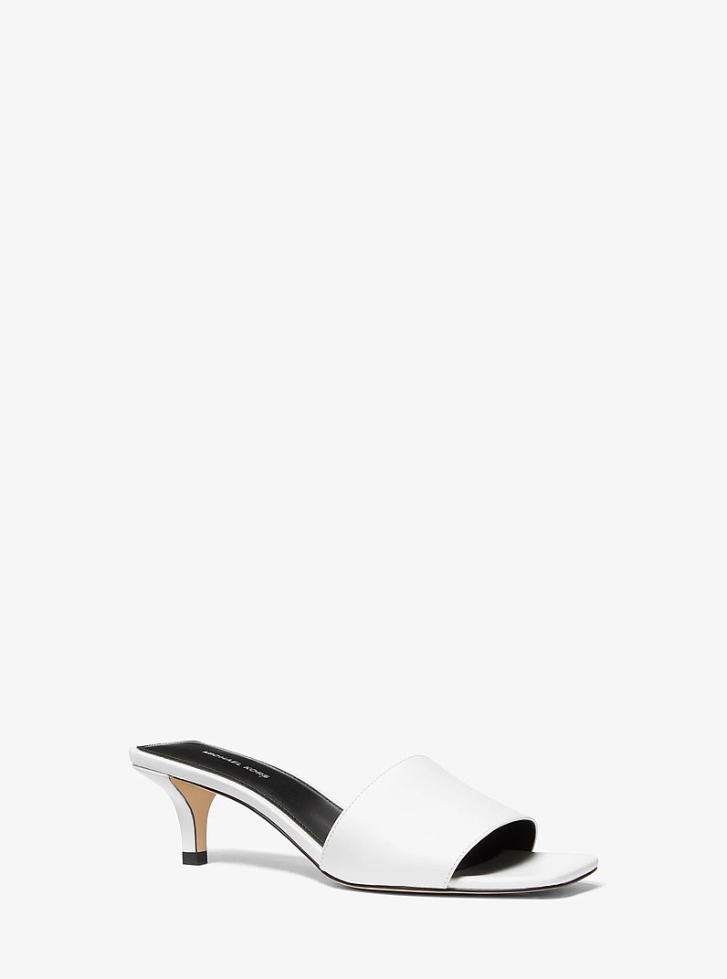 Merriam Leather Kitten Heel Sandal in OPTIC WHITE | Michael Kors